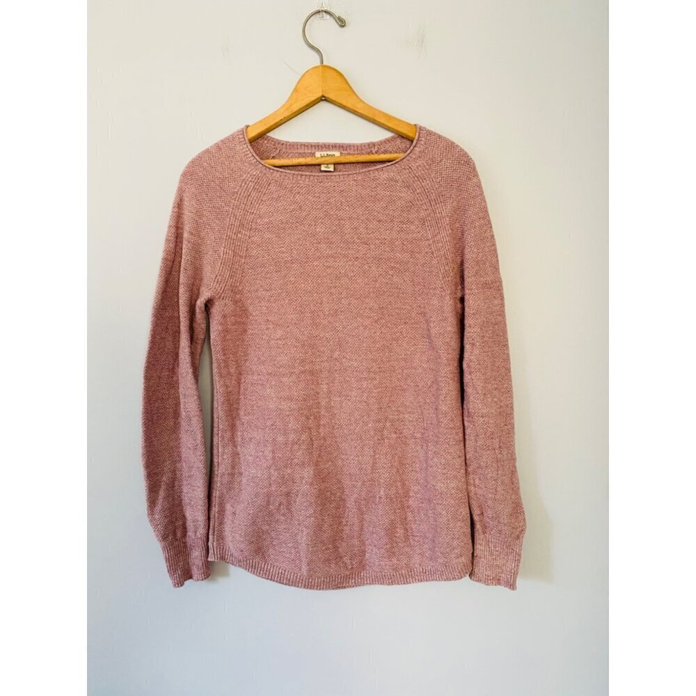 L.L. Bean Pink Cotton Textured Crew Neck Sweater Women's Size Small
